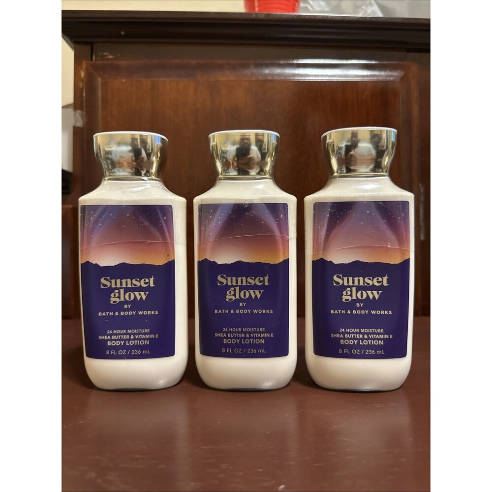 3 NEW BATH & BODY WORKS SUNSET GLOW BODY LOTION CREAM HAND 8OZ SHEA BUTTER LARGE